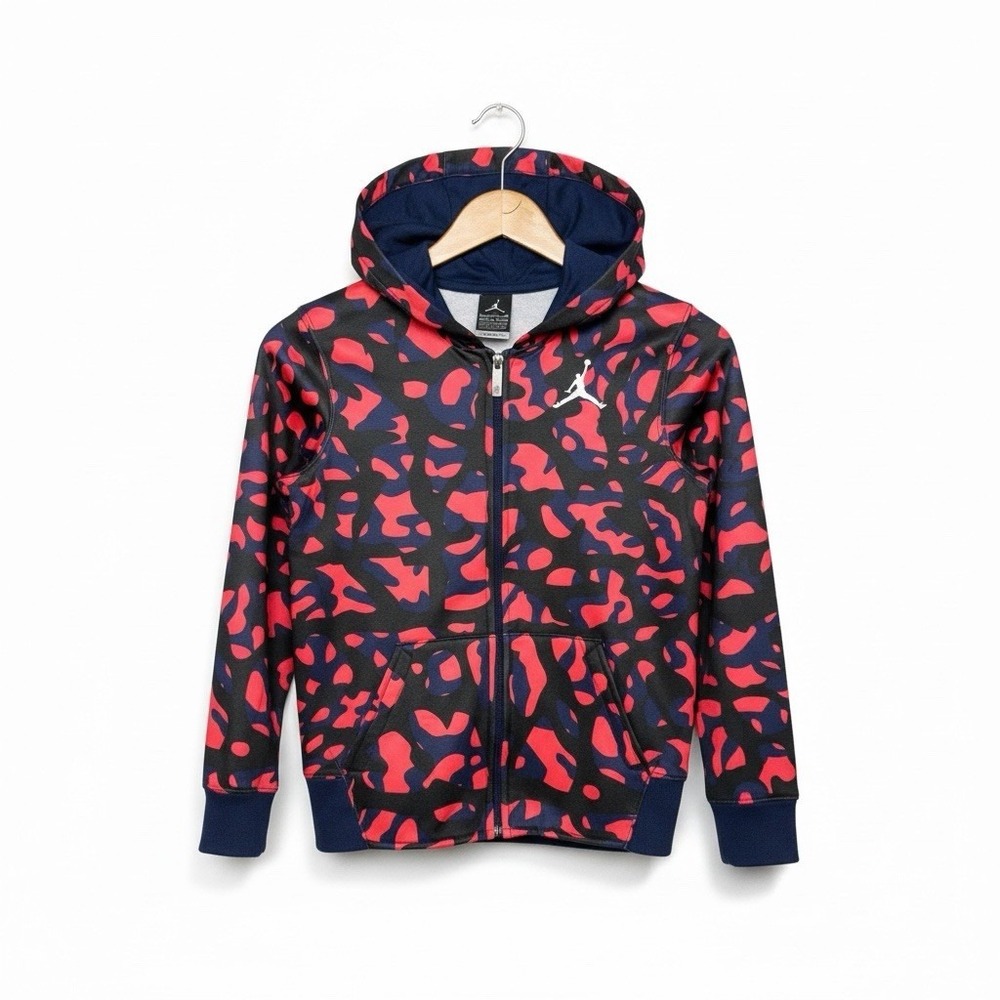 Jordan Kids Therma-FIT Hoodie Youth 8-10 Red Navy Camo Full Zip Streetwear